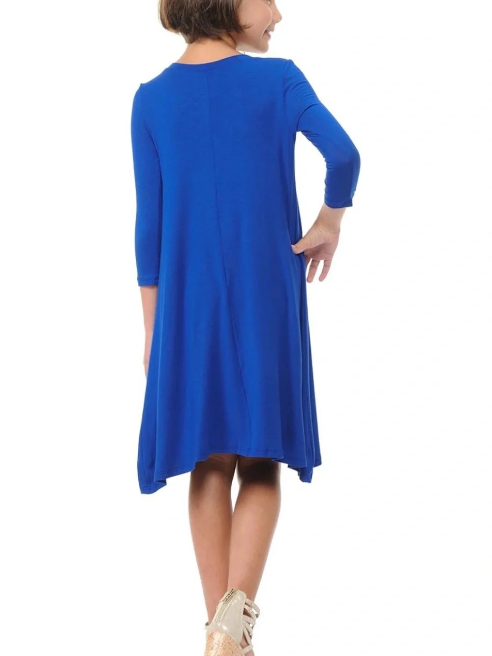Girls' Royal Blue Three-Quarter Sleeve Swing Dress